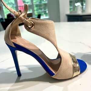 Tan and Blur Suede Heels